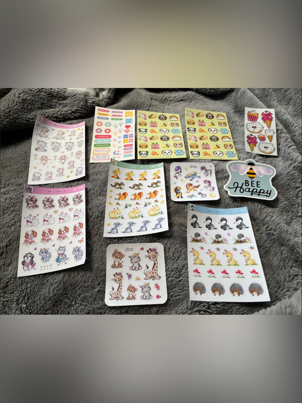 New Cute Assorted Sticker Sheets - Animal & Food Designs